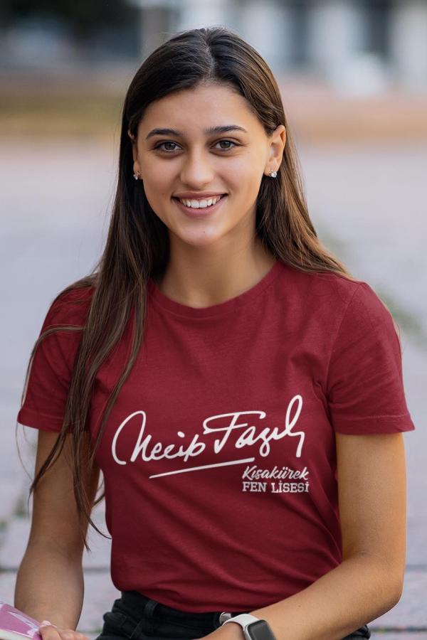 Necip Fazıl Kısakürek Fen Lisesi Bordo Tişört – %100 Pamuk