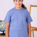 Pastel Mavi Çocuk Sıfır Yaka Baskısız Tişört – Yönetmeliğe Uygun