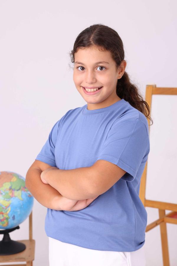 Pastel Mavi Çocuk Sıfır Yaka Baskısız Tişört – Yönetmeliğe Uygun