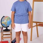 Pastel Mavi Çocuk Sıfır Yaka Baskısız Tişört – Yönetmeliğe Uygun