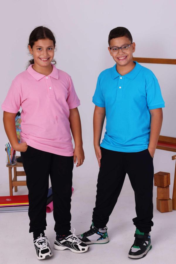 Pembe Çocuk Polo Yaka Kısa Kollu Tişört – Okul Forması