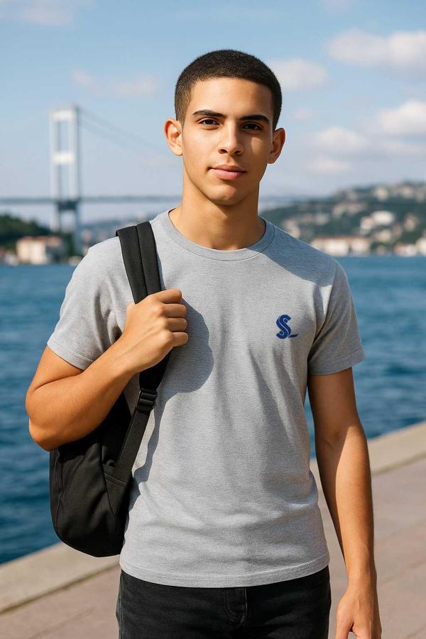 Sakıp Sabancı Anadolu Lisesi Minimal Tasarım Gri Melanj Tişört