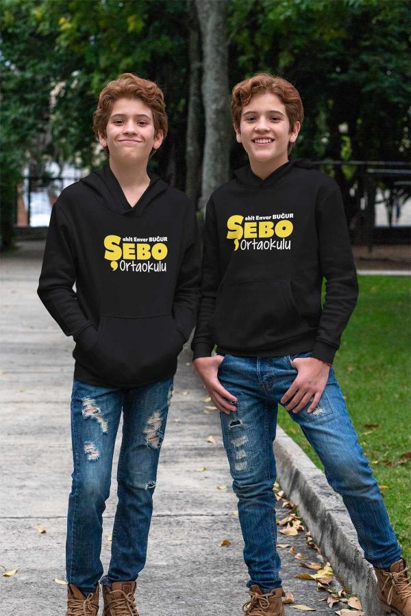 Şehit Enver Buğur Ortaokulu Siyah Kapüşonlu Sweatshirt