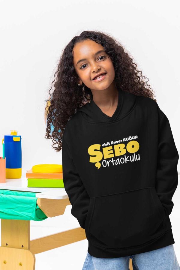 Şehit Enver Buğur Ortaokulu Siyah Kapüşonlu Sweatshirt