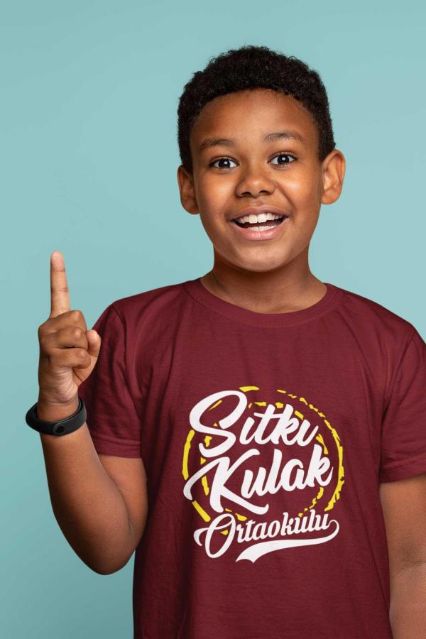 Sıtkı Kulak Ortaokulu Bordo Tişört – Unisex, Sıfır Yaka