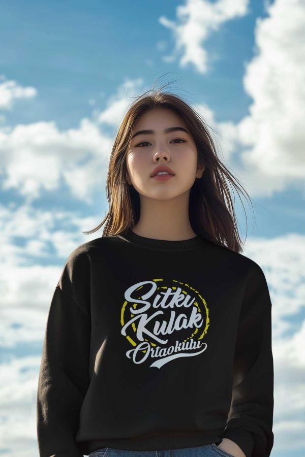 Sıtkı Kulak Ortaokulu Siyah Sweatshirt– Siyah, Unisex, Sıfır Yaka Tasarım