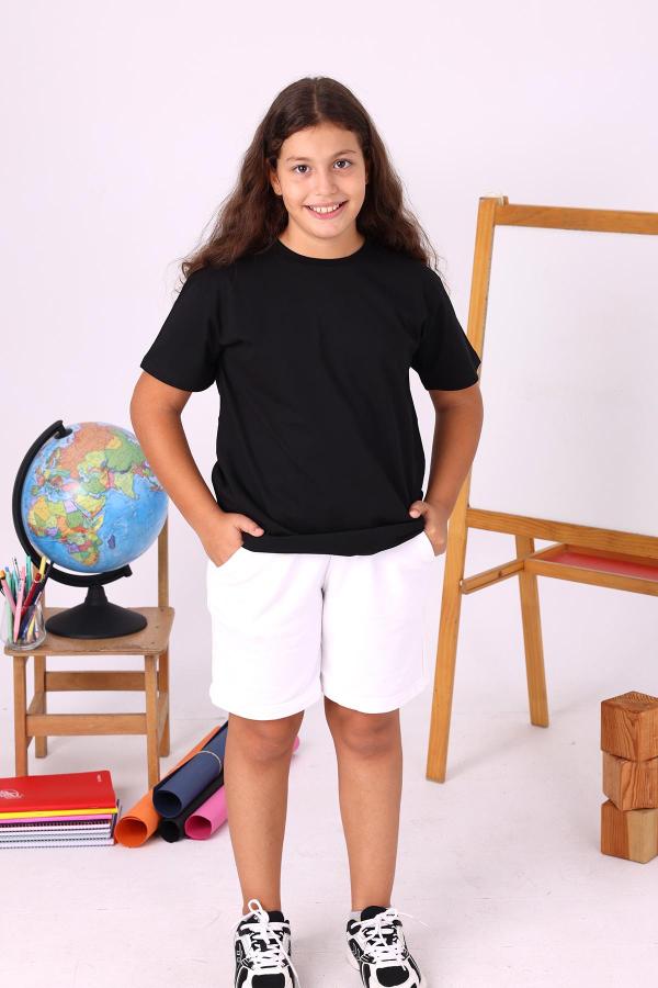 Siyah Sıfır Yaka Baskısız Çocuk Tişört – Okul Yönetmeliğine Uygun %100 Pamuk