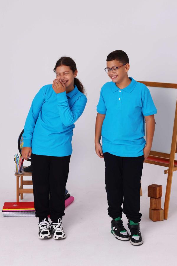 Turkuaz Çocuk Polo Yaka Uzun Kollu Tişört – Okul Forması