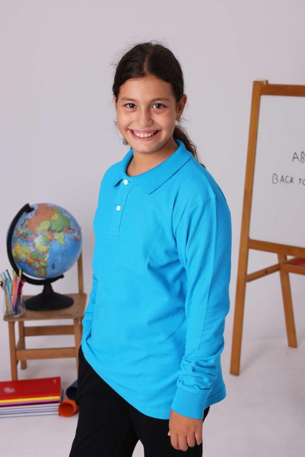 Turkuaz Çocuk Polo Yaka Uzun Kollu Tişört – Okul Forması