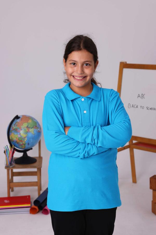 Turkuaz Çocuk Polo Yaka Uzun Kollu Tişört – Okul Forması