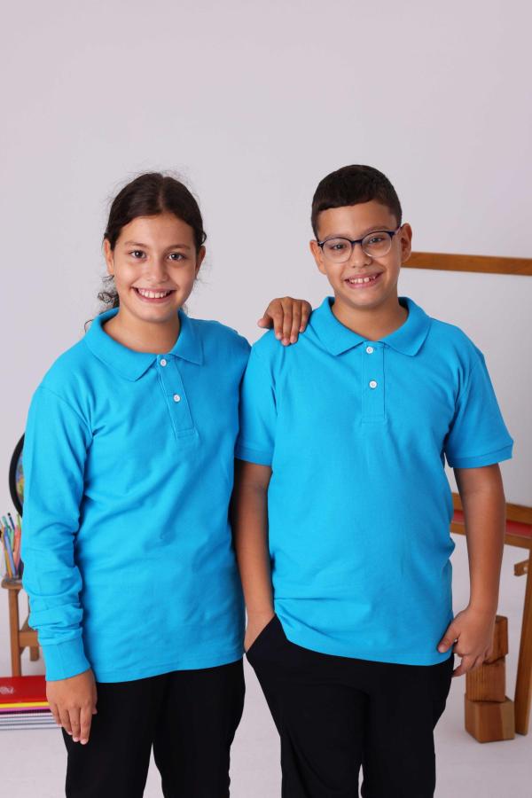 Turkuaz Çocuk Polo Yaka Kısa Kollu Tişört – Okul Forması