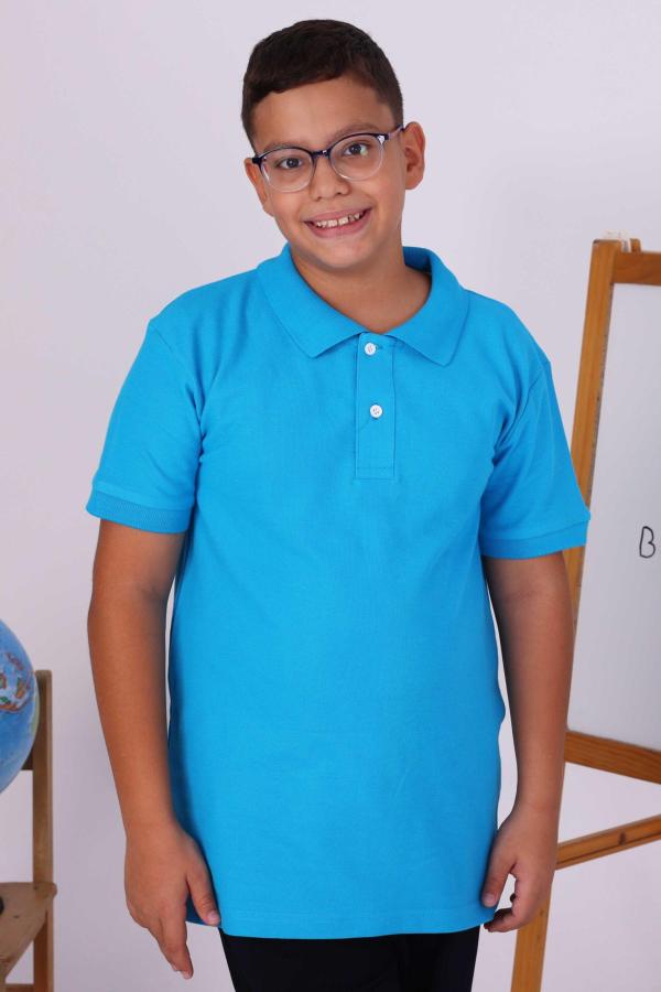 Turkuaz Çocuk Polo Yaka Kısa Kollu Tişört – Okul Forması