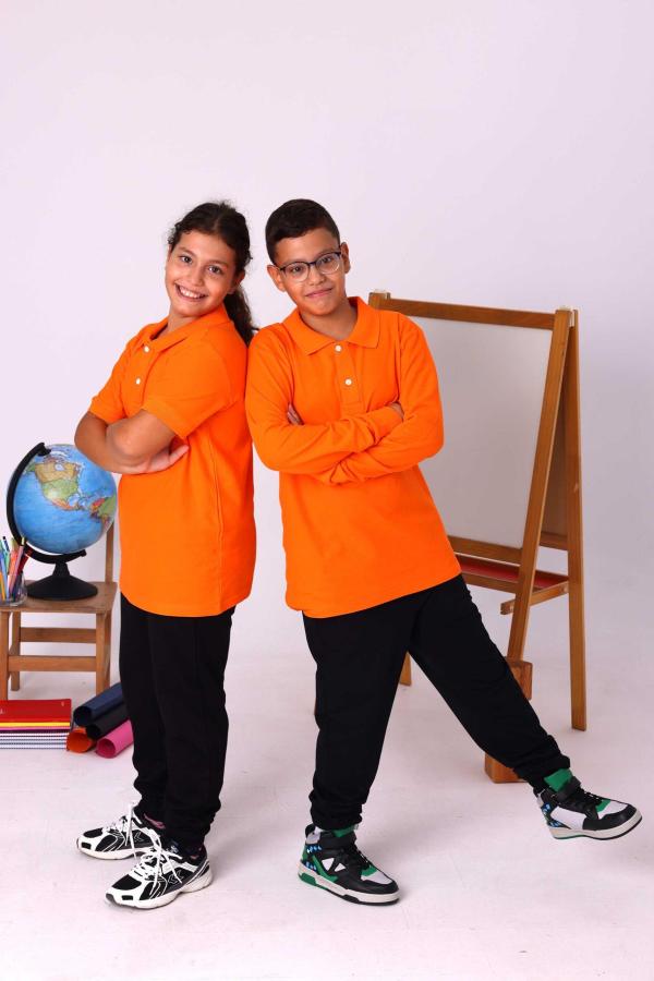 Turuncu Çocuk Unisex Polo Yaka Kısa Kollu Tişört – %100 Pamuk Okul Kıyafeti