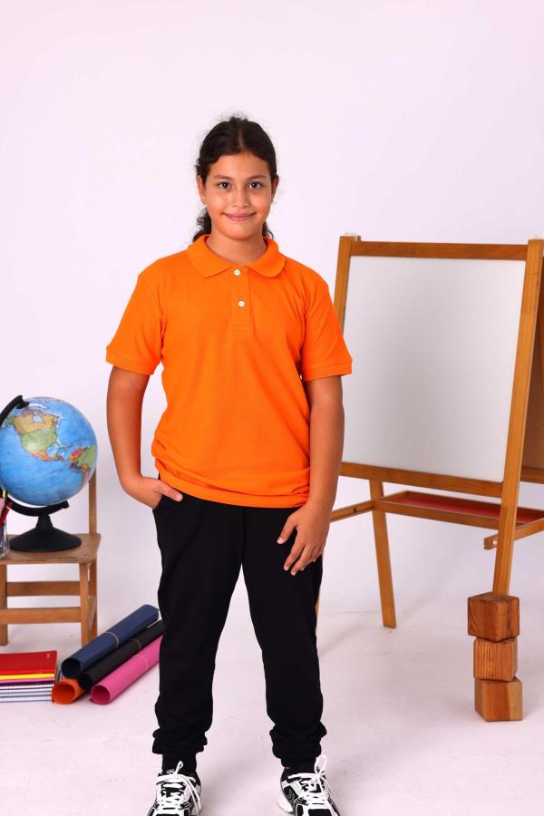 Turuncu Çocuk Unisex Polo Yaka Kısa Kollu Tişört – %100 Pamuk Okul Kıyafeti