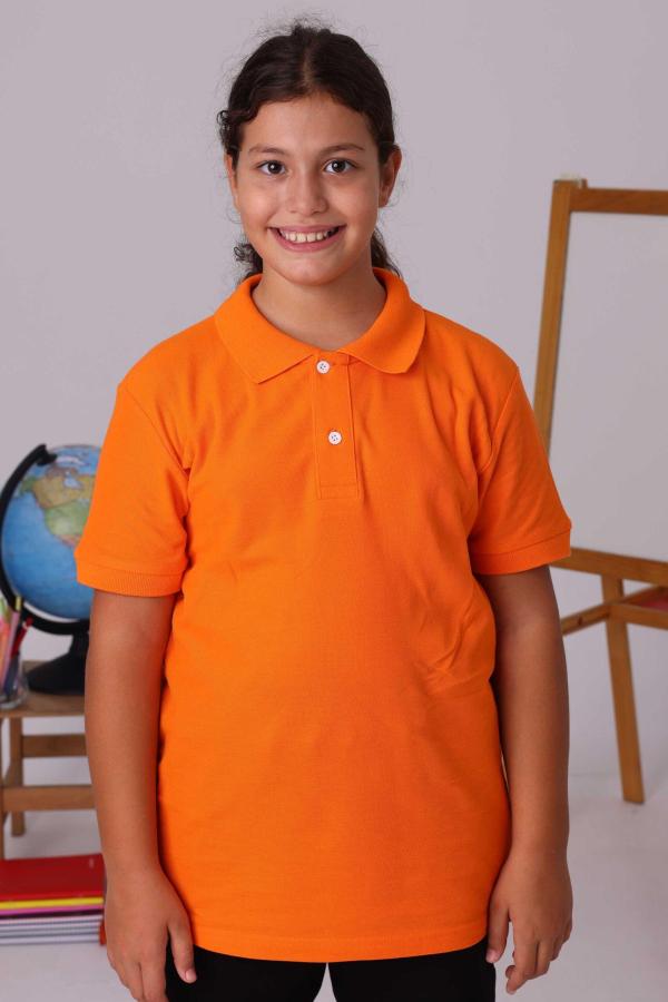 Turuncu Çocuk Unisex Polo Yaka Kısa Kollu Tişört – %100 Pamuk Okul Kıyafeti