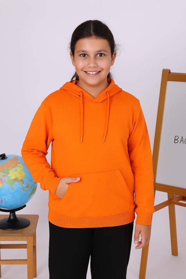 Turuncu Unisex Kapüşonlu Sweatshirt – Okul Yönetmeliğine Uygun Şık ve Rahat Seçim