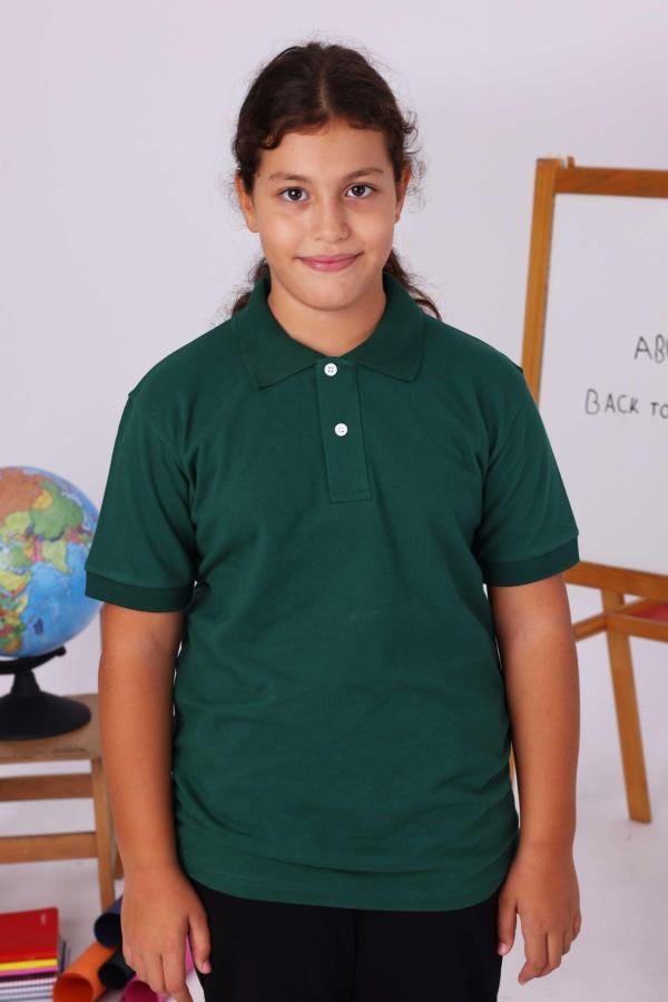 Yeşil Çocuk Polo Yaka Kısa Kollu Tişört – Okul Forması