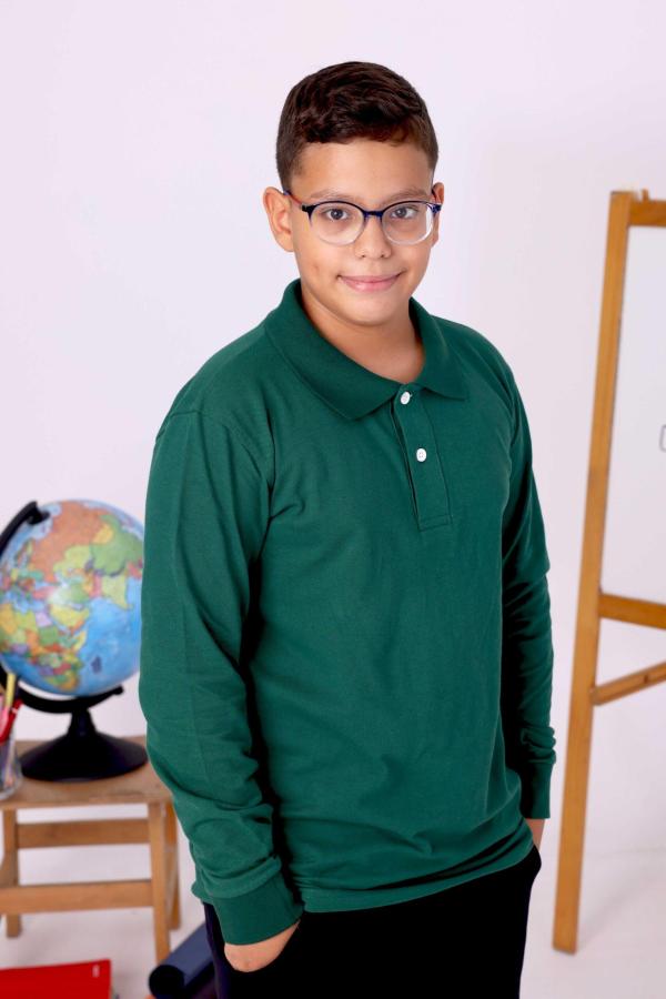 Yeşil Çocuk Polo Yaka Uzun Kollu Tişört – Okul Forması