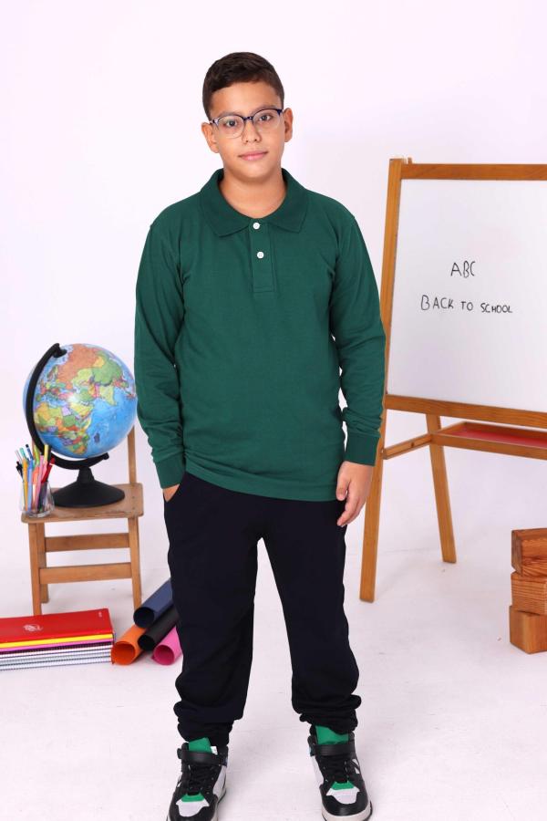 Yeşil Çocuk Polo Yaka Uzun Kollu Tişört – Okul Forması