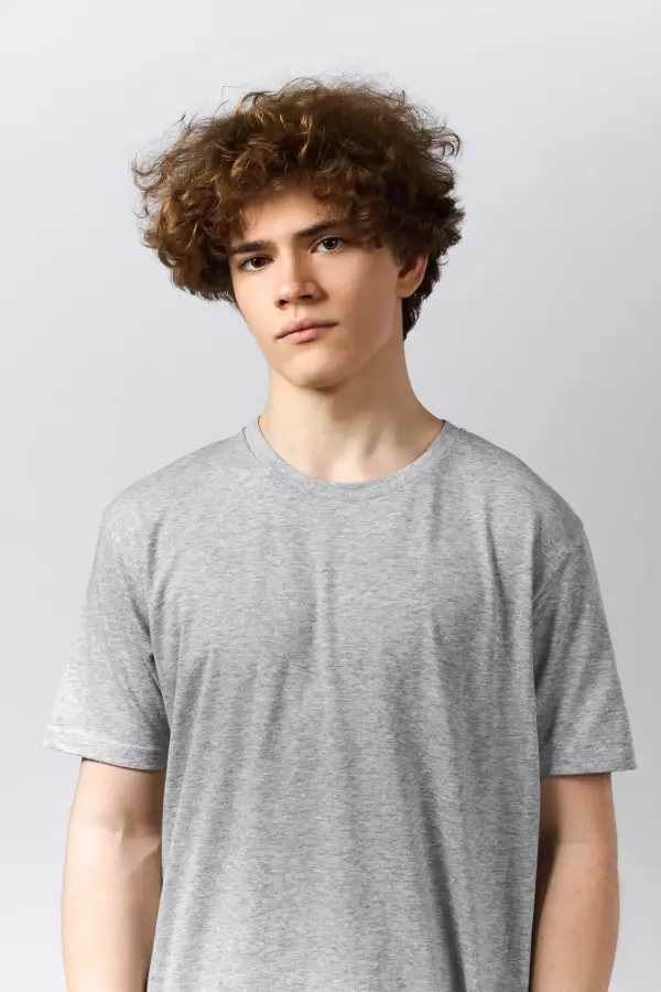 Yetişkin Bisiklet Yaka Gri Melanj Kısa Kollu Unisex Tişört – Yönetmeliğe Uygun %100 Pamuk